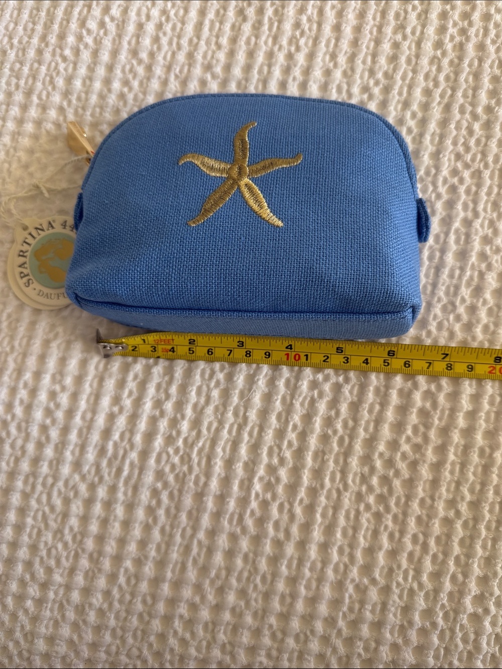 Spartina 449 Sky Blue Canvas Pouch with Gold Hardware - Picture 3 of 5